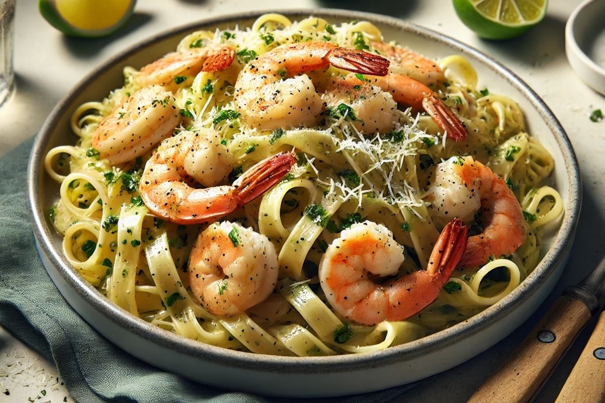 Pasta mit Garnelen & Limetten-Sauce