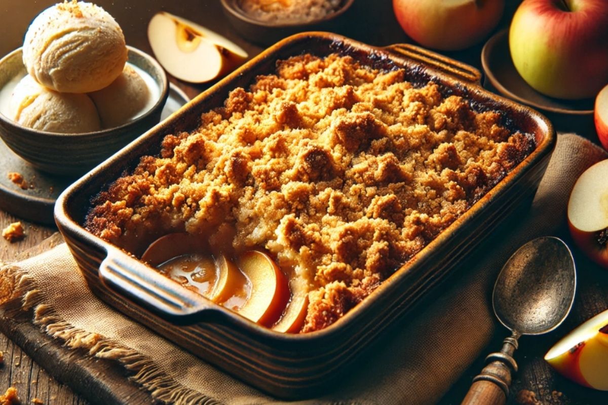 Apfel-Crumble mit Vanille-Eis