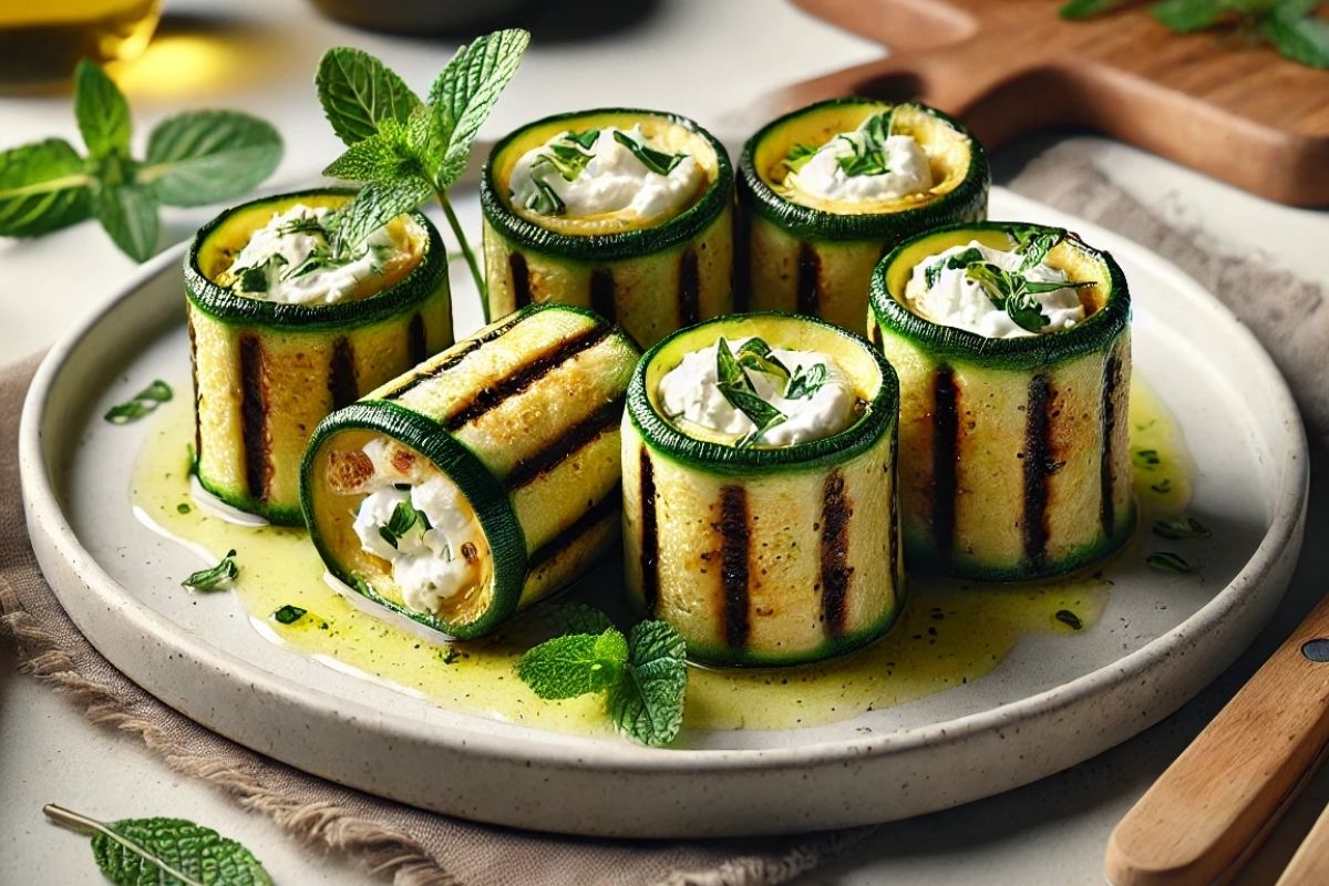 Gegrillte Zucchini-Röllchen mit Ricotta
