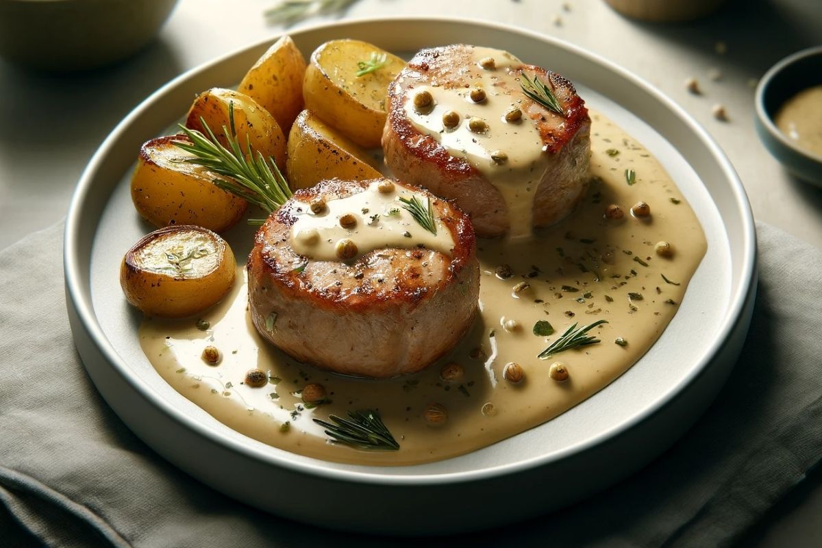 Schweinemedaillons mit Apfel-Senf-Sauce