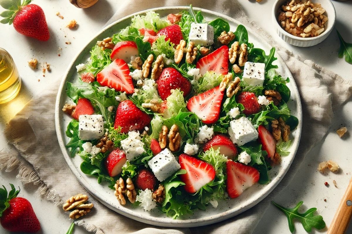 Sommerlicher Salat mit Ziegenkäse & Erdbeeren